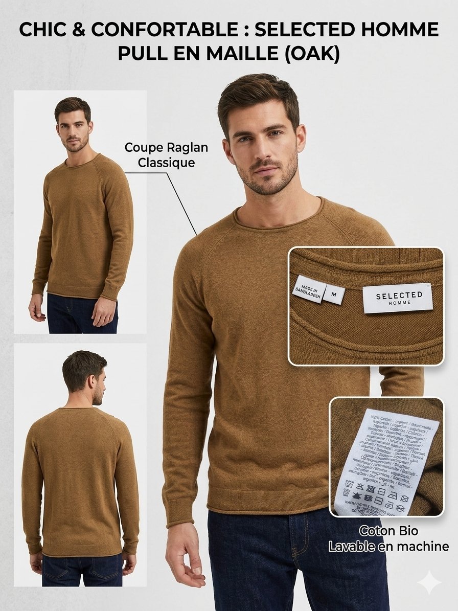 Pull Selected Homme - 100% Coton Bio - Couleur Oak (M) Excellent état ✨