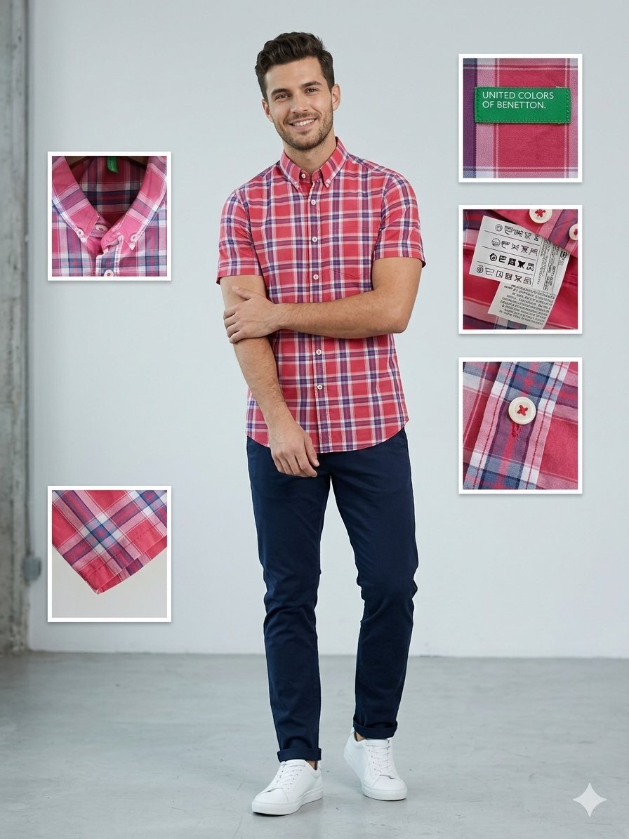 Chemise Casual à Carreaux - United Colors of Benetton #ModeHomme #ChemiseHomme #LookCasual #FashionTunisie #SmartCasual #ModeResponsable