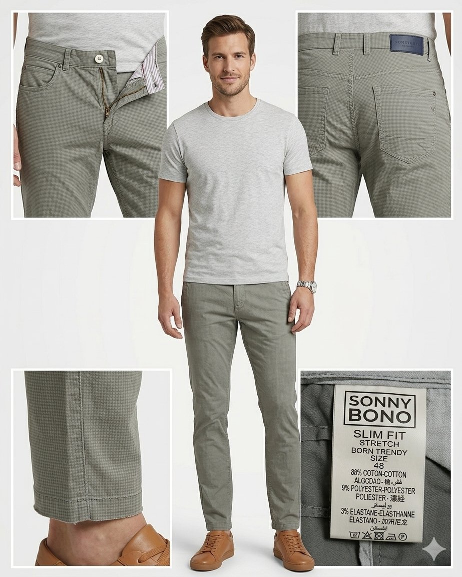 Pantalon Chino Slim Fit Sonny Bono - Gris à motifs (Taille 48 correspond à une taille L standard) Excellent état