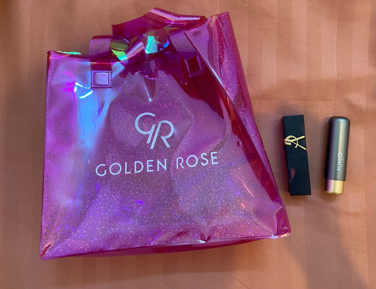 Lot de deux rouge à levre jdod wehed saint laurent wehed kiko + sac transaparent golden rose 