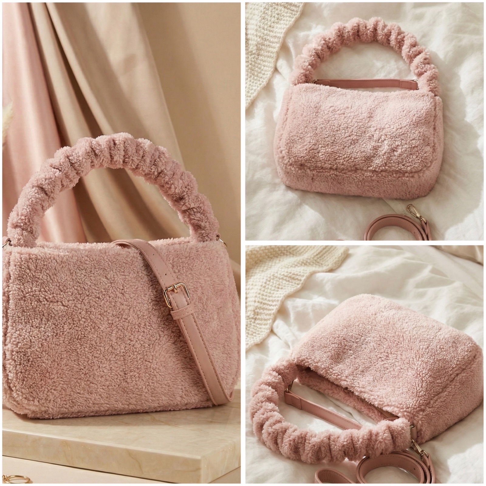 Sac a main rose poudré avec bandouliére