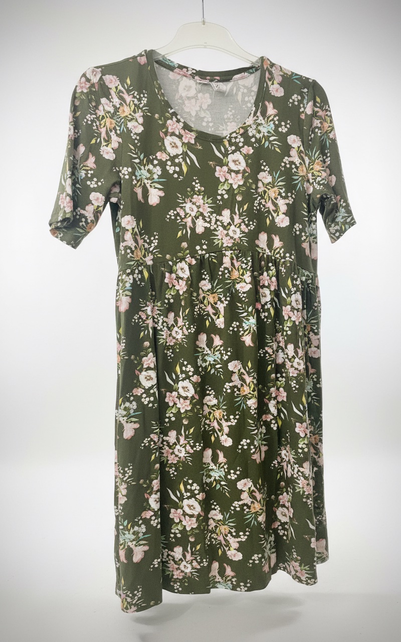 Robe coton fleurie vert