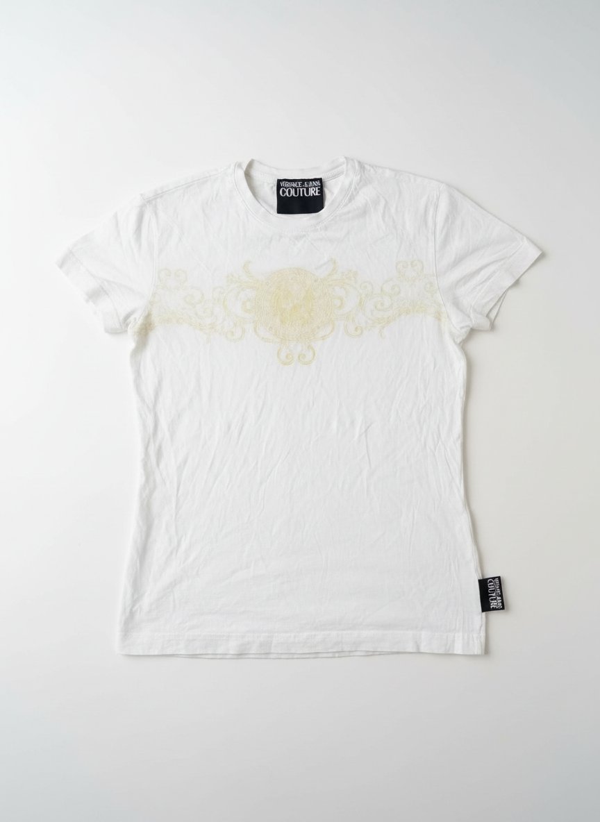 T-shirt Versace Jeans Couture original Taille XS Couleur blanche avec motif discret doré