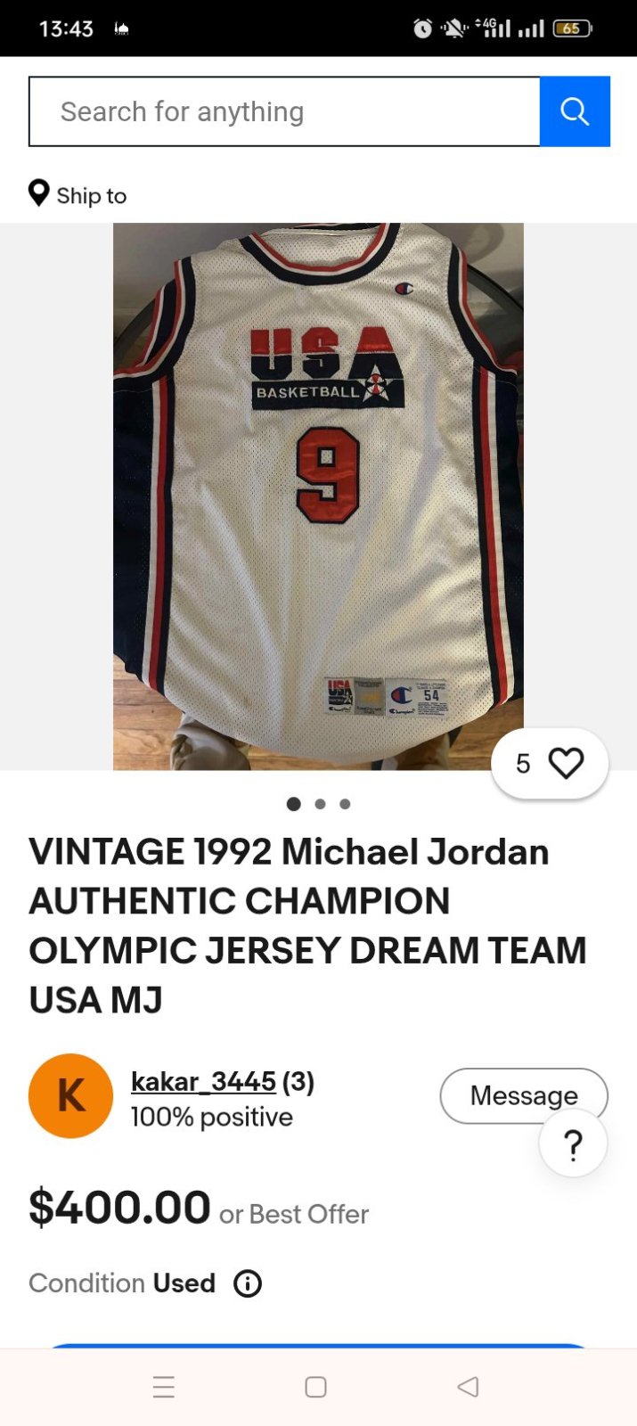 Vintage 1992 Michael Jordan USA Dream Team Basketball Jersey Champion Size 50