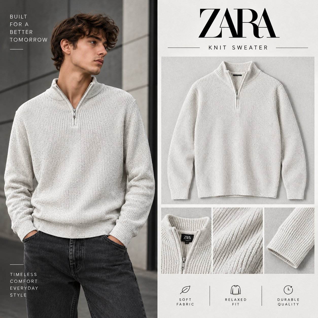 Pull à col montant zippé – ZARA