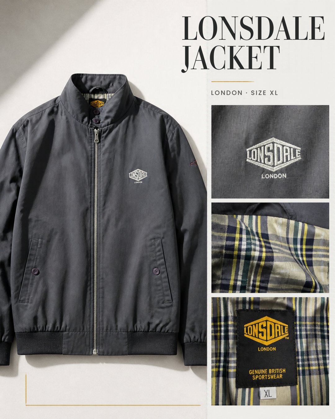 Veste Lonsdale London grise – taille XL