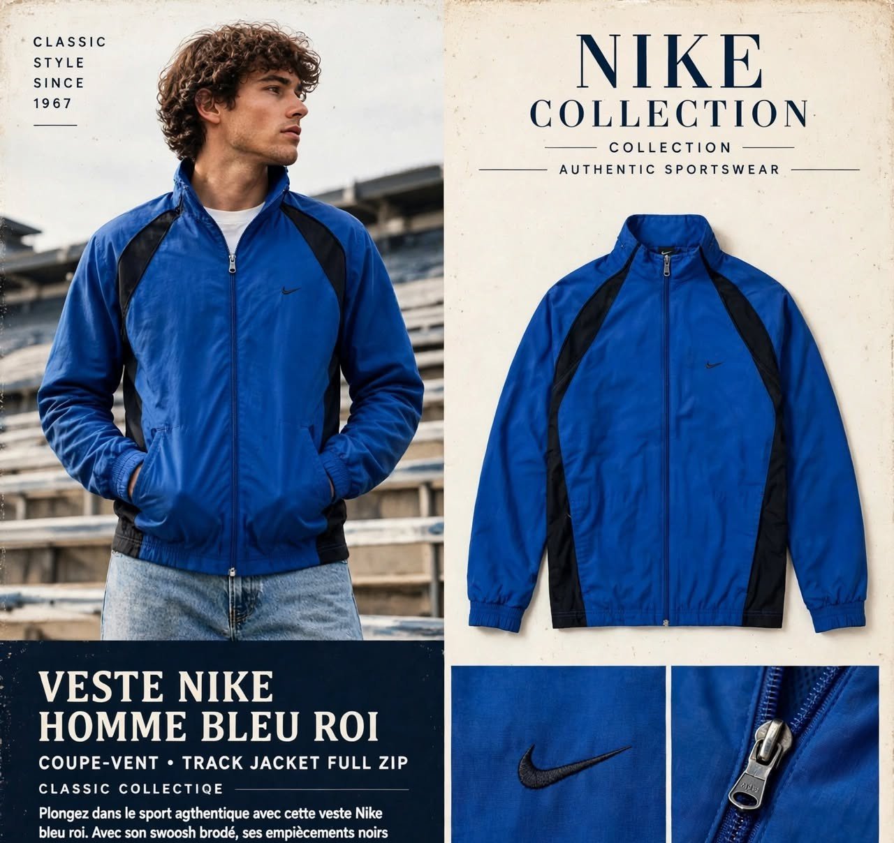 VESTE NIKE HOMME - Coupe-vent Track Jacket - Bleu Roi / Noir - Taille L