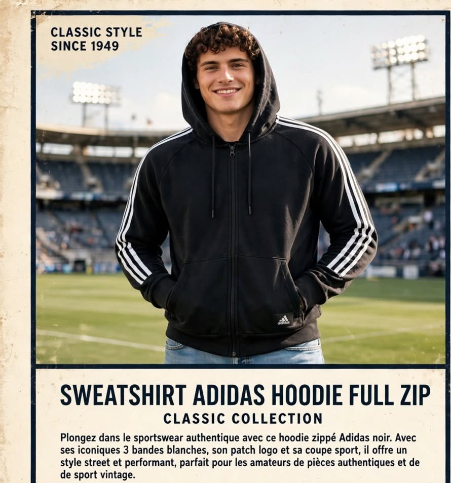 SWEAT À CAPUCHE ADIDAS - Full Zip Noir