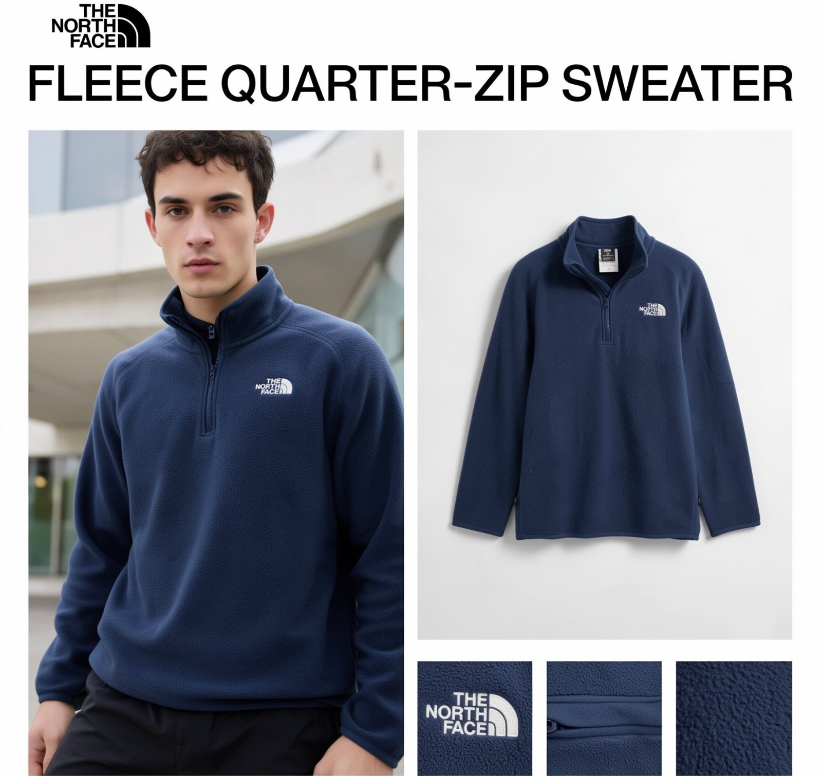 Sweat polaire The North Face Quarter-Zip - Bleu Marine