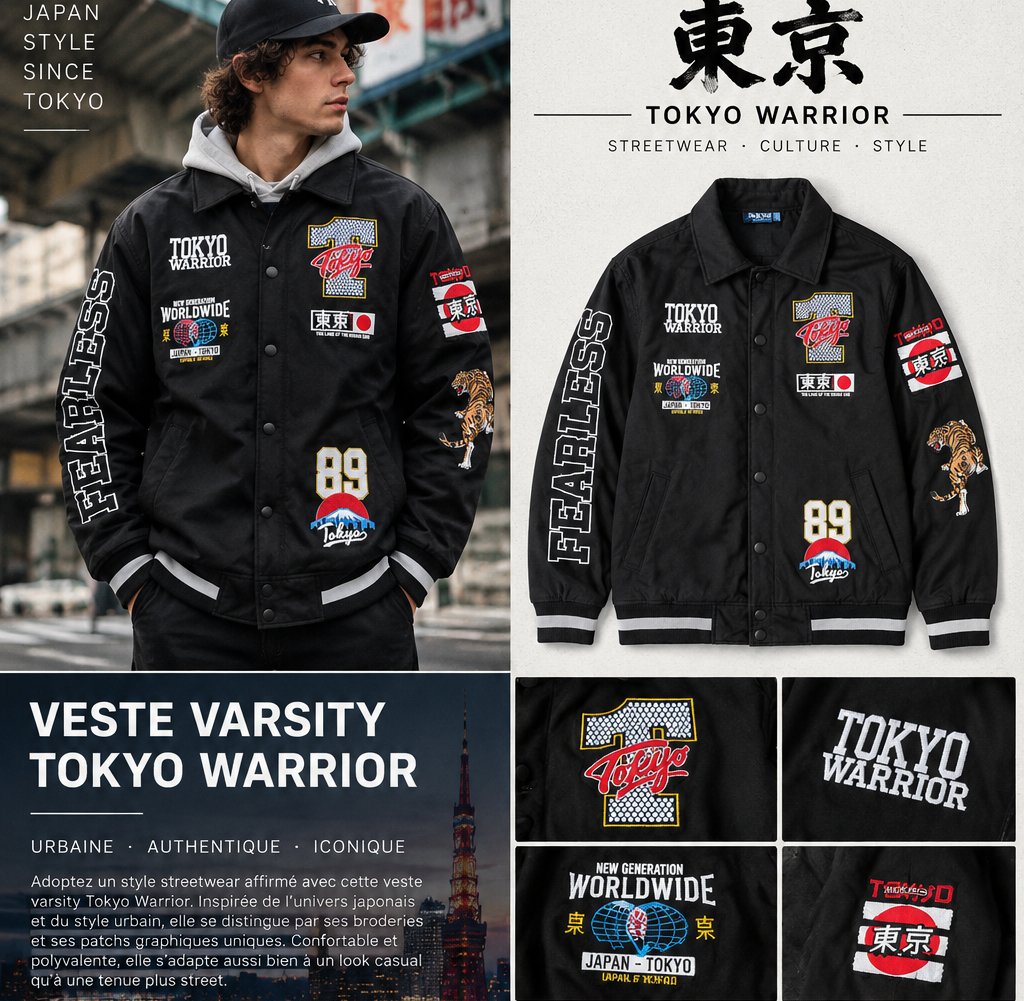 Veste noire Tokyo Warrior – Style streetwear japonais