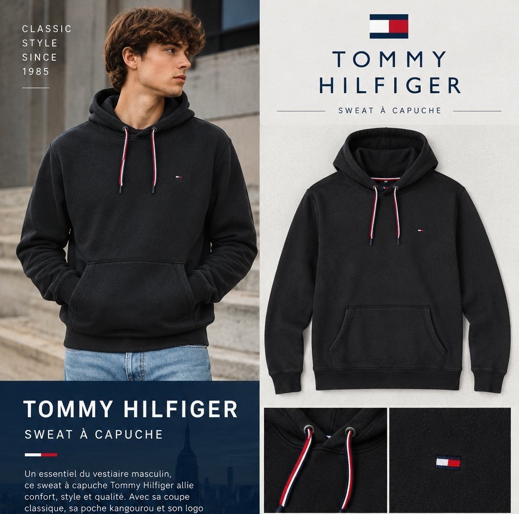 Sweat à capuche noir – Tommy Hilfiger