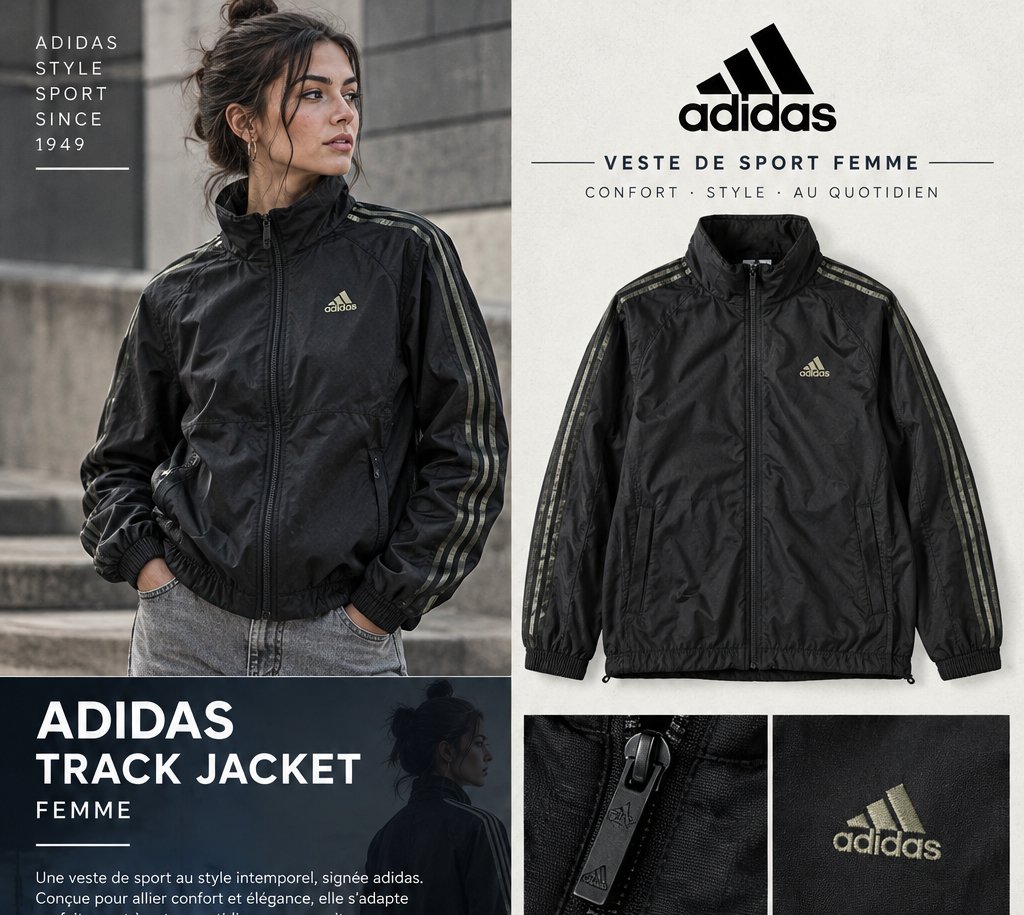 Veste Adidas noire pour femme – Style sport & streetwear