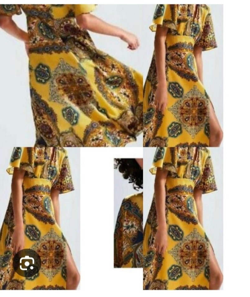 Jolie robe longue jaune à motif cachemire 