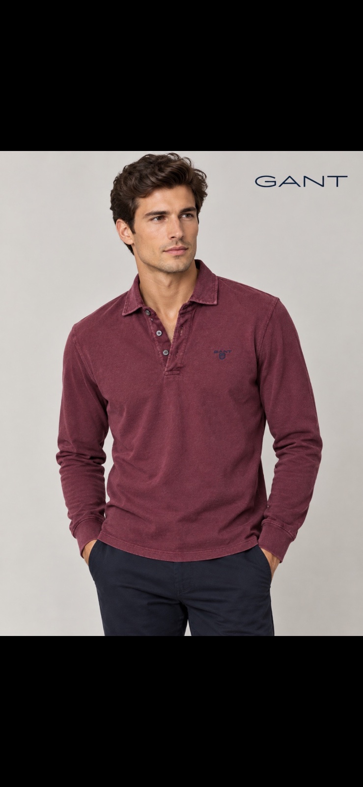 Burgundy Long-Sleeve Polo – Men's Casual Wear