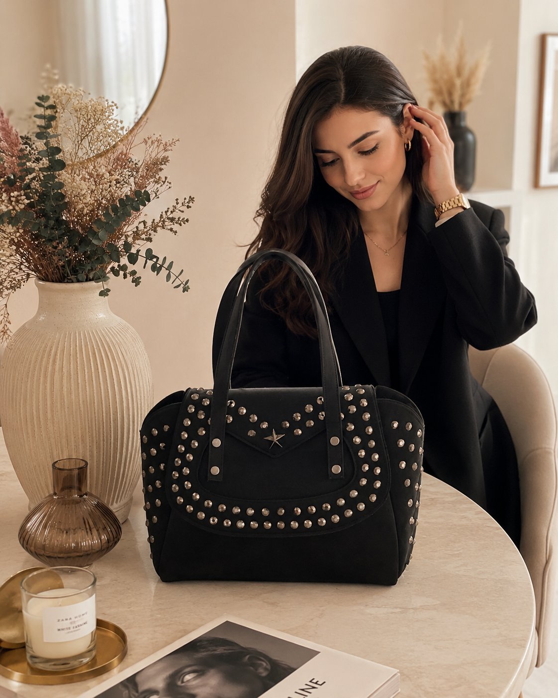 "Élégance en toute simplicité🖤🕳🕳🕳🖤🖤🖤🖤Sac noir clouté, pratique et tendance