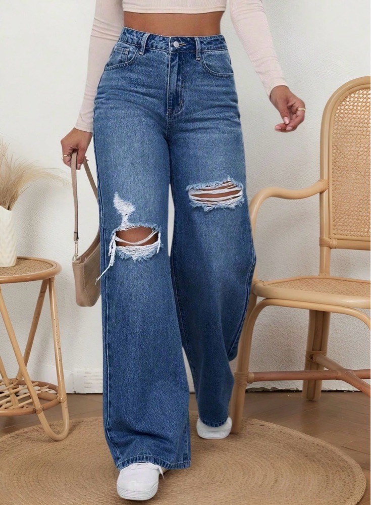 Pantalon jeans large déchiré