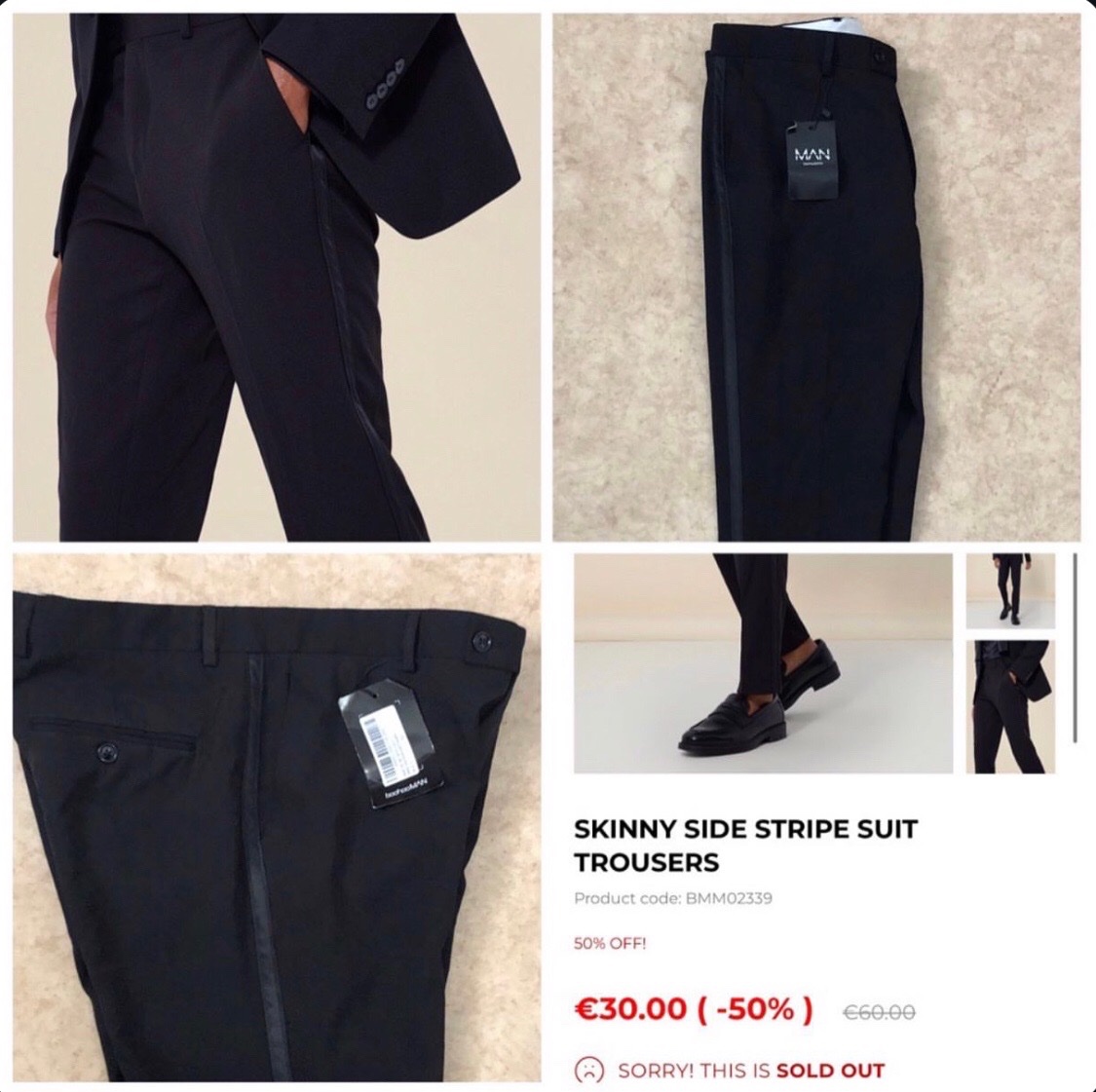 SKINNY SIDE STRIPE SUIT TROUSERS BOOHOOMAN