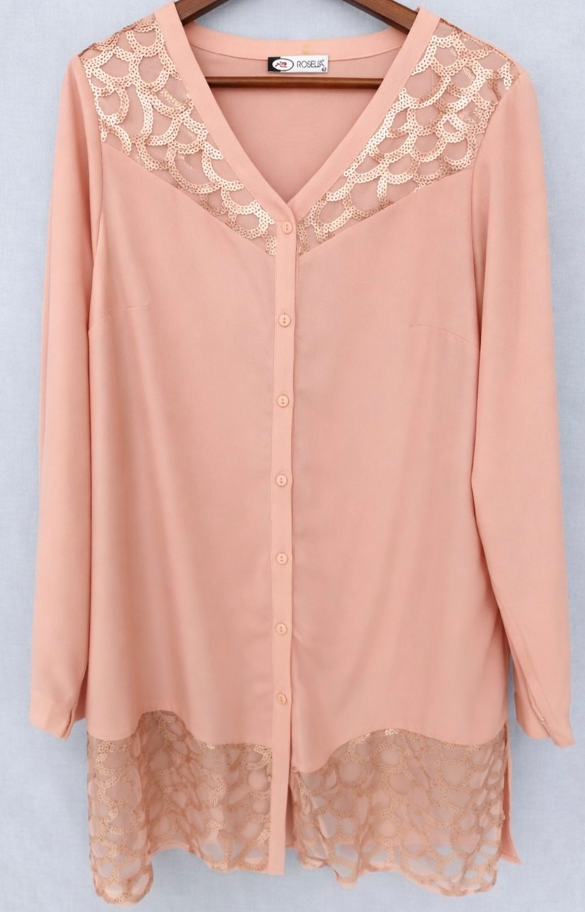 Chemise, marque rosella, couleu saumon, avec détails en dentelle - taille 42