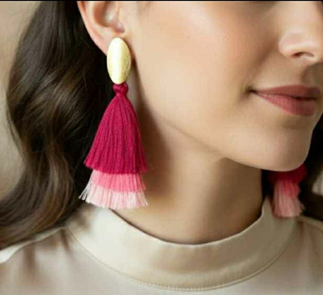 Boucles d'oreilles dorés à pampilles rouge dégradé 