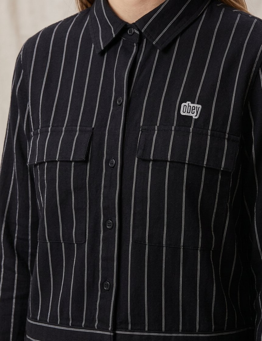 Surchemise OBEY Clothing cotton Noire à Rayures Blanches – Style Streetwear – Taille S