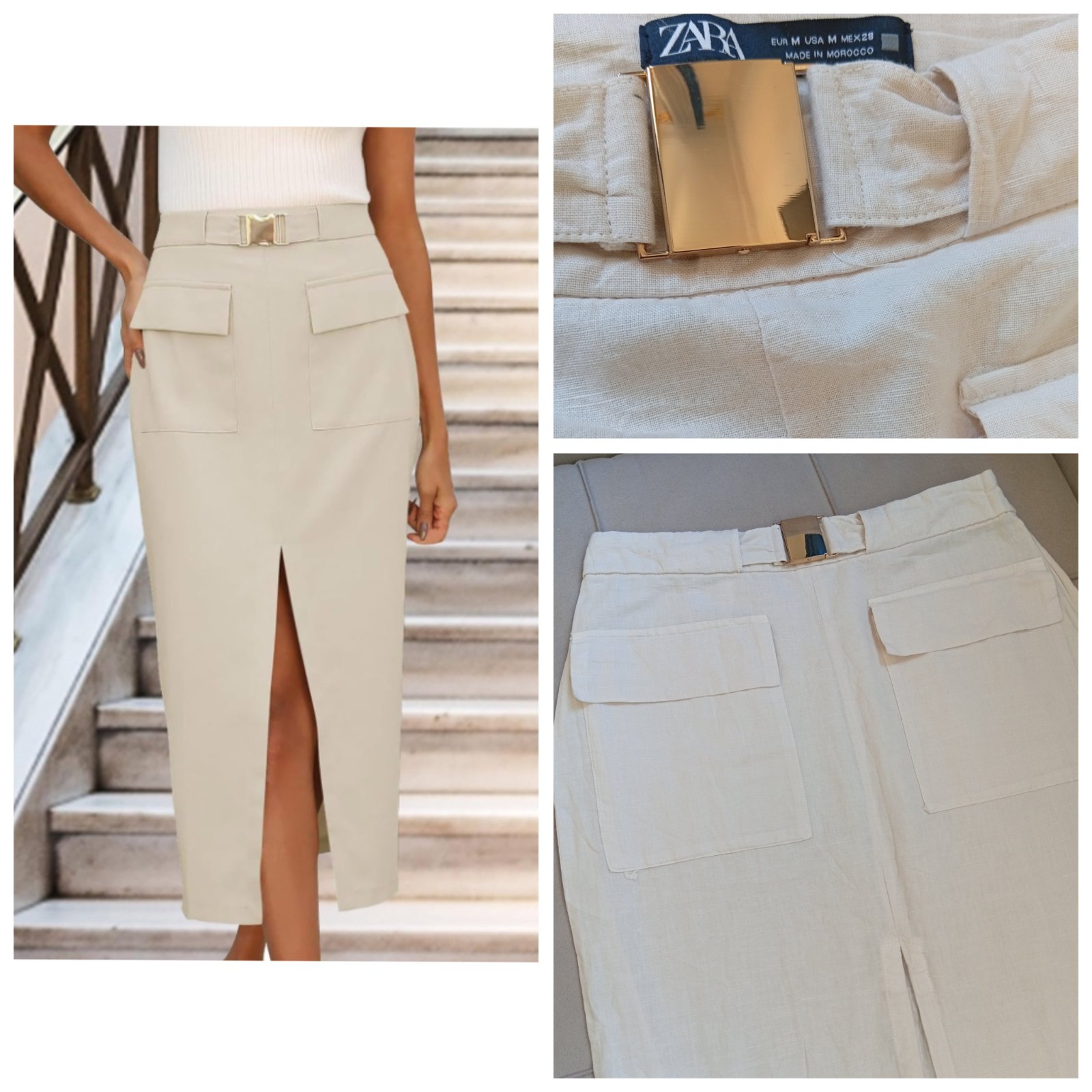 Jupe crayon Zara Linen taille haute 