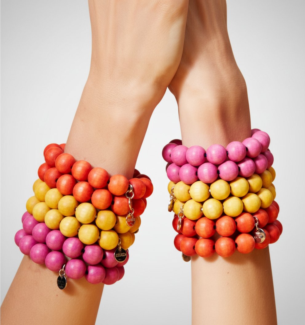 Deux bracelets en bois tendance couleurs vifs