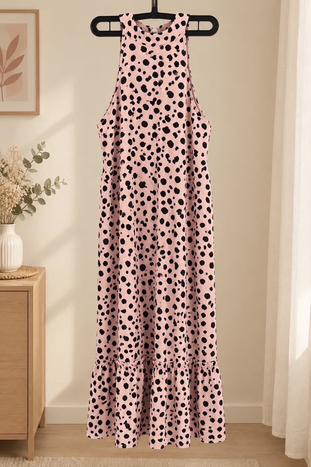  Robe rose poudré & noire – Imprimé léopard