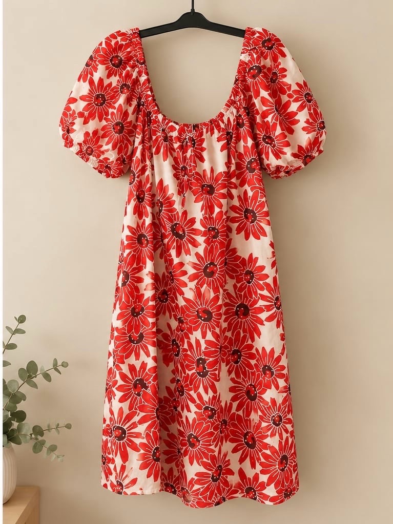Robe courte fleurie - Manches bouffantes