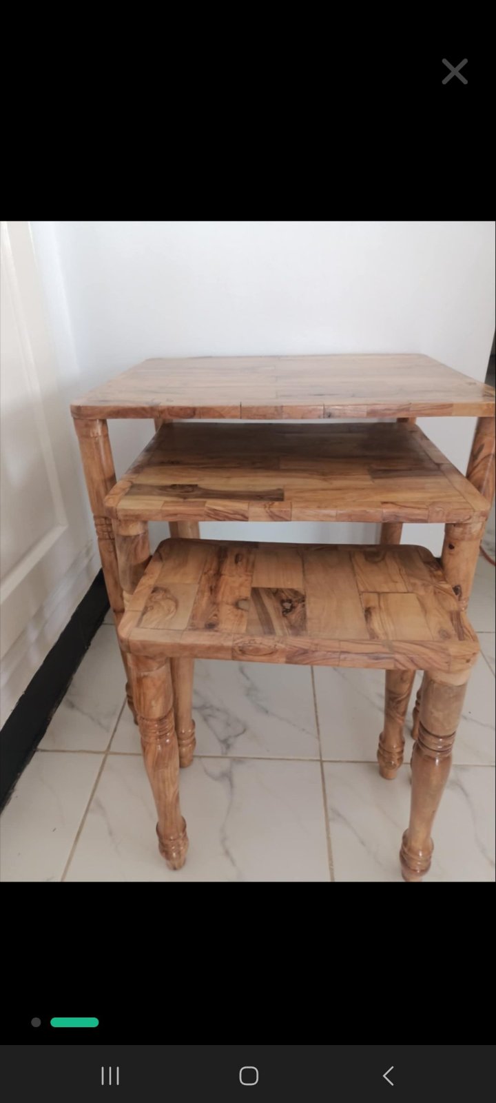 3 table bois d'olive pieds démontable 