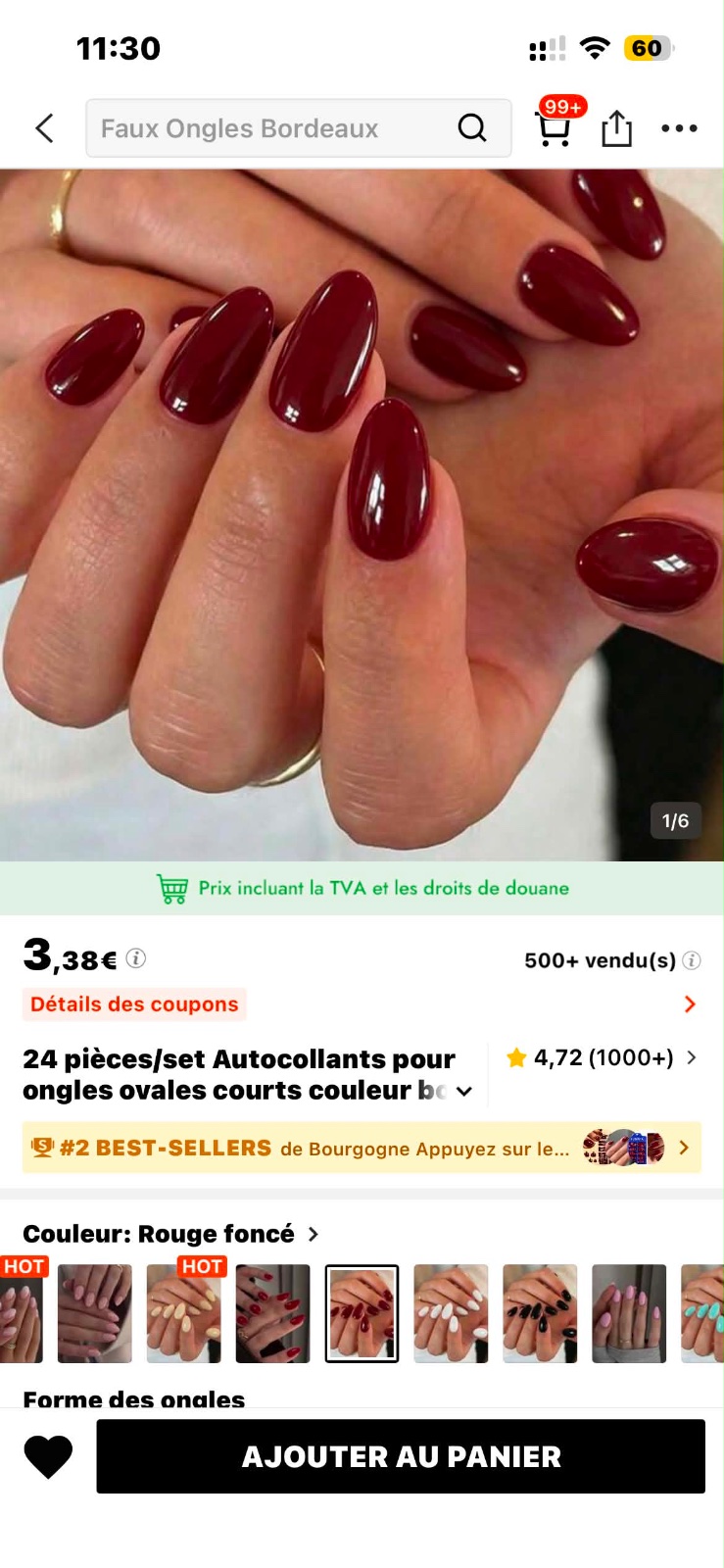Press on nails rouge foncé