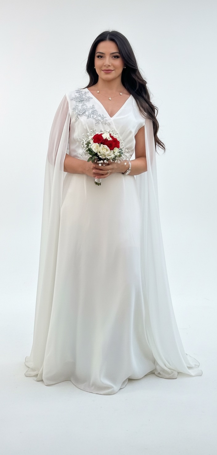 Robe élégante blanche en mousseline Avec tous les accessoires 