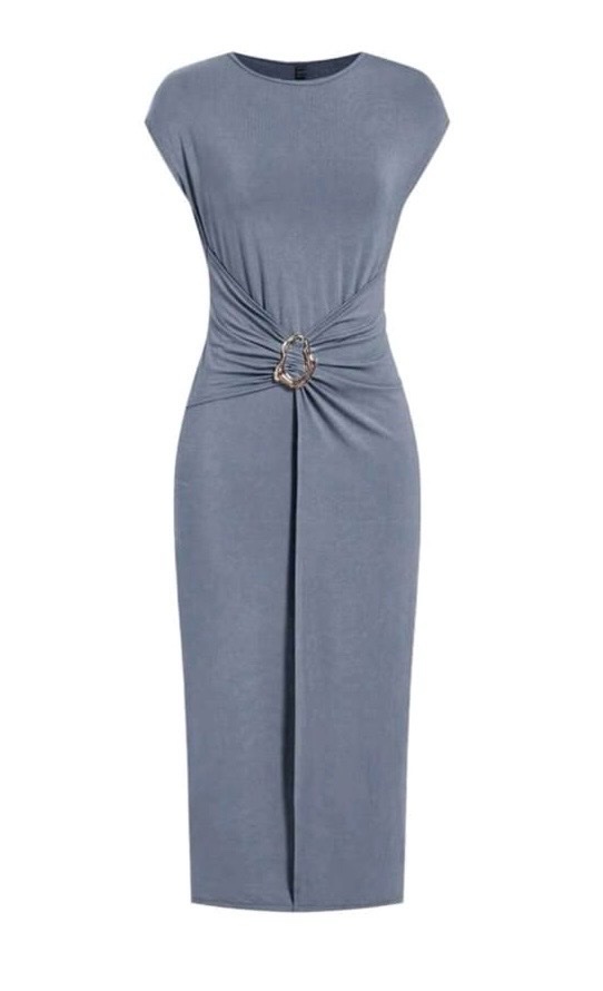 Robe Longue Élégante – Bleu Gris