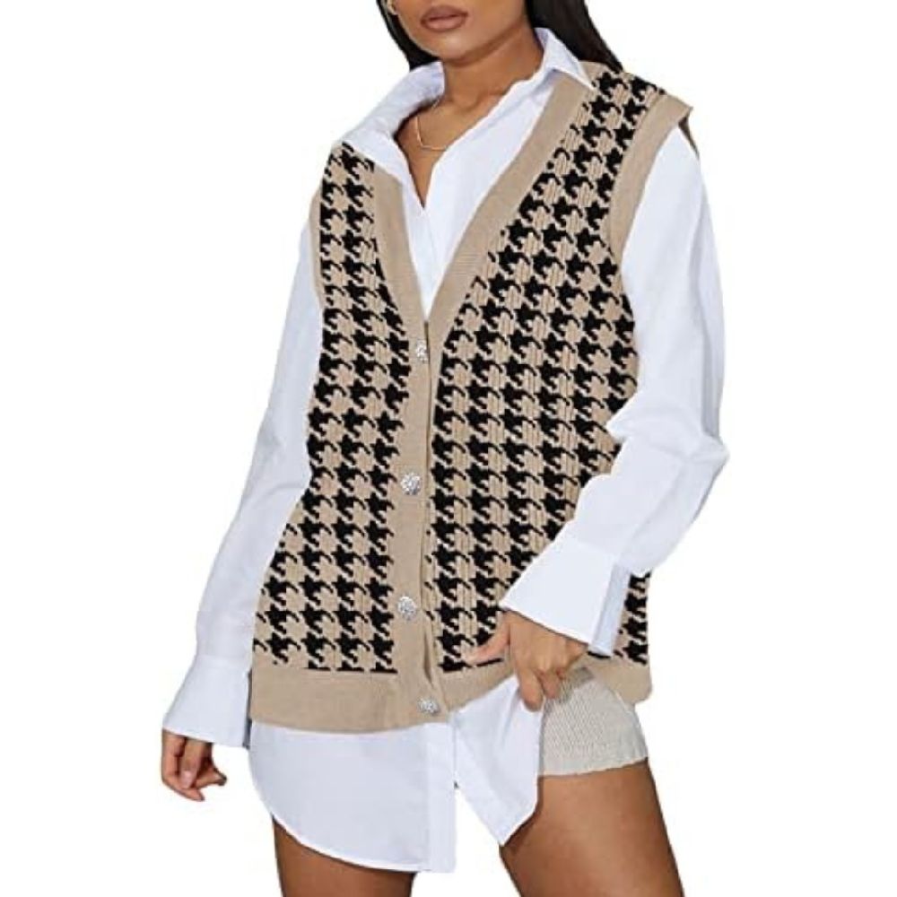 Gilet en tricot pied-de-poule