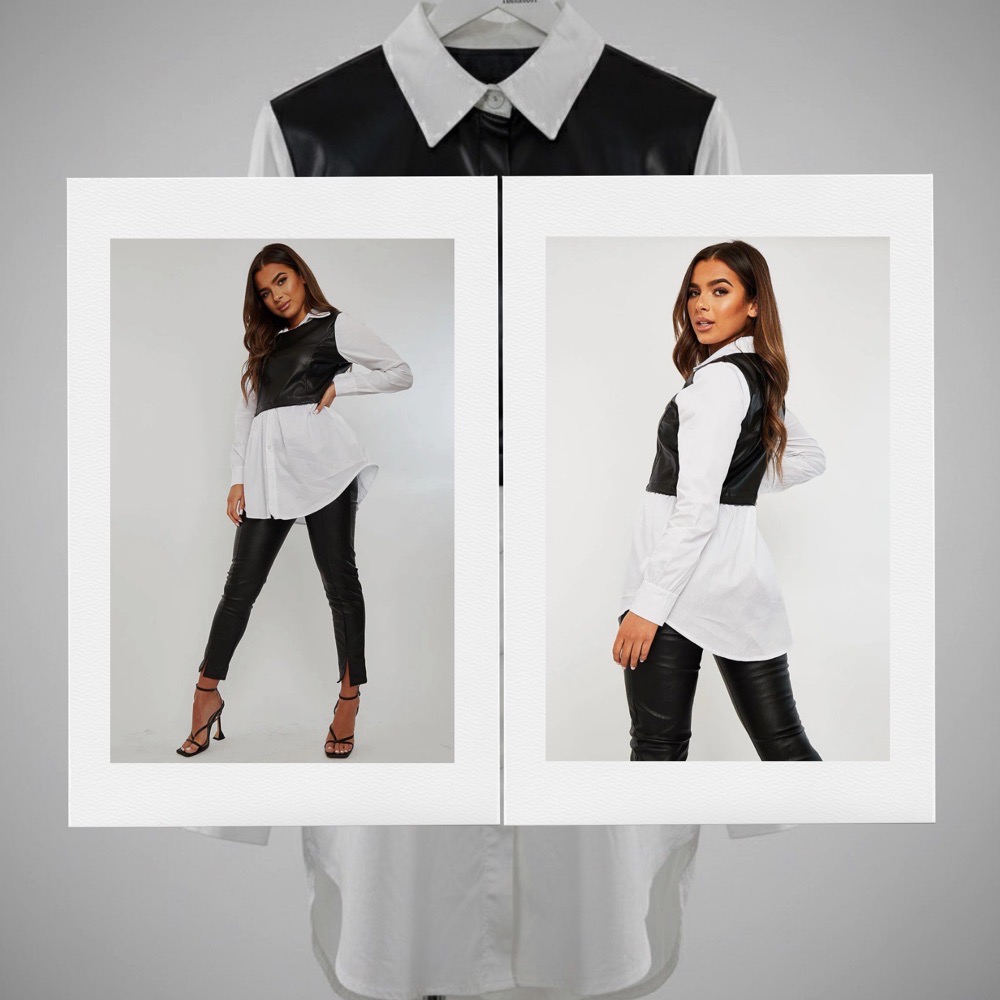 CHEMISE BLANCHE EN FAUX CUIR NOIR