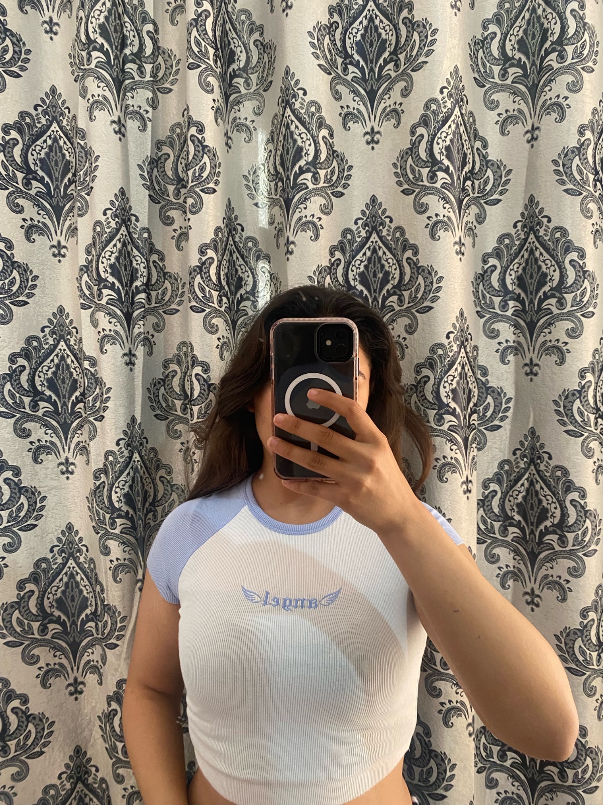 Crop top blanc et bleu ciel