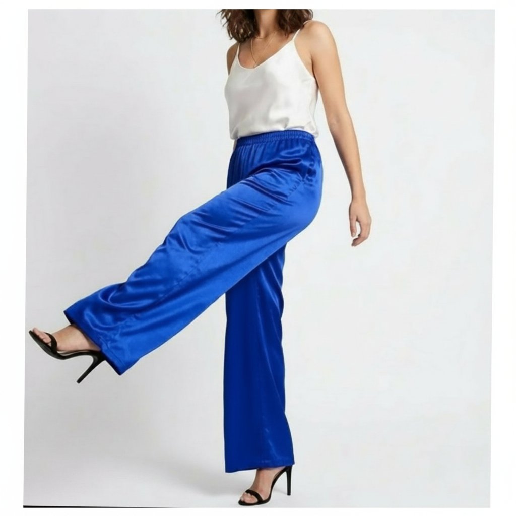 Pantalon large taille haute coupe fluide et satinée taille 38 de la marque italienne Kocca