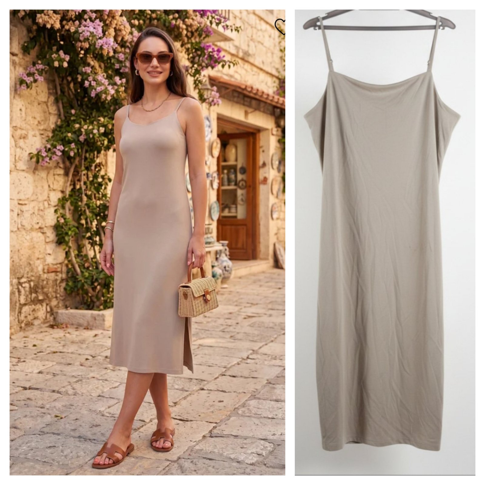 Jolie robe midi beige avec une fente latérale H&M