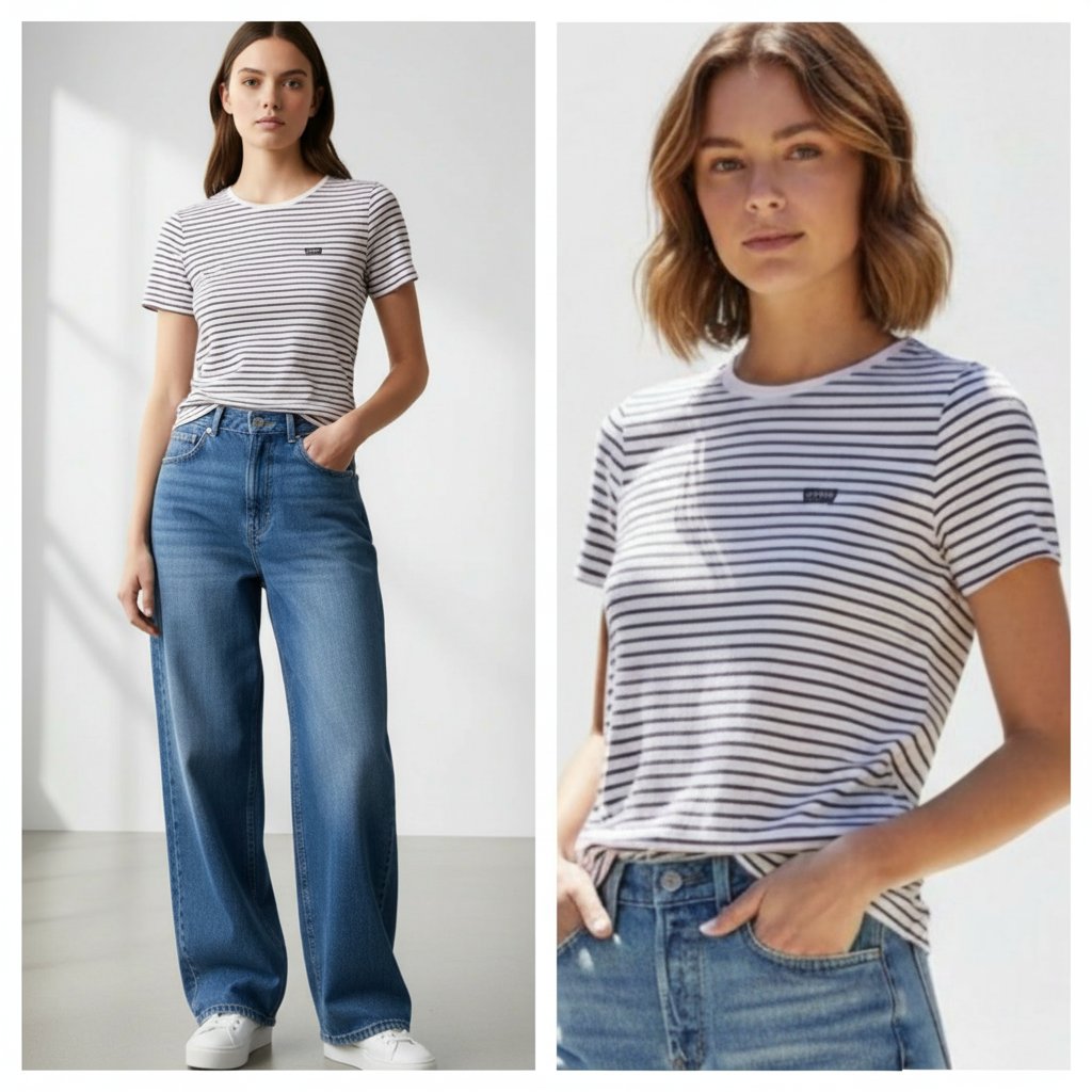 Body blanc rayé en rose et bleu marine Levi's 