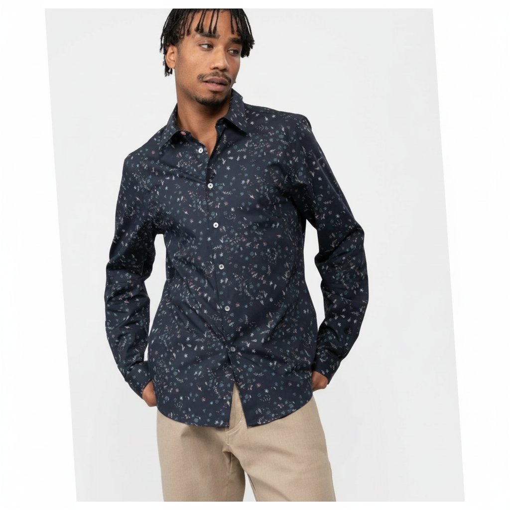 Chemise bleue marine imprimée florale coupe slim  taille xl Zara man