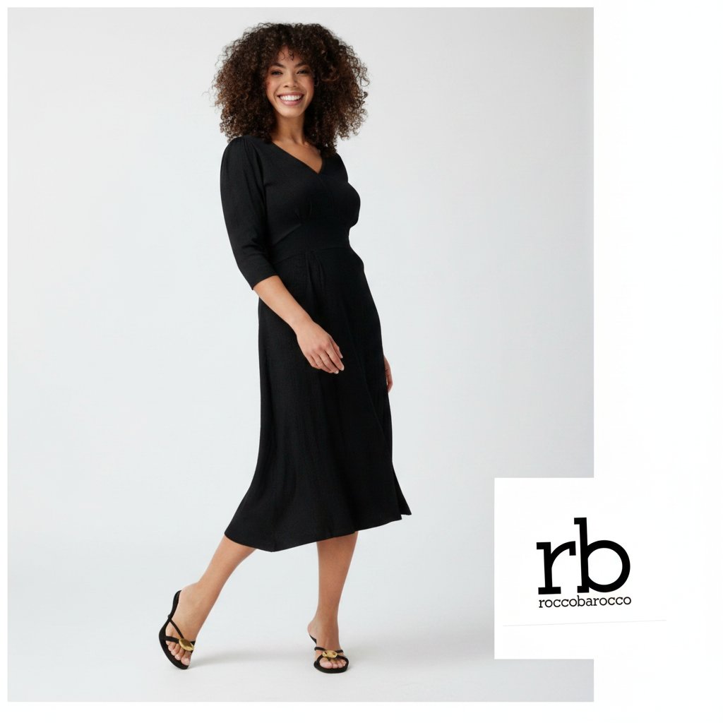 Très belle robe midi lycra évasée taille 40/42 Rocco barocco