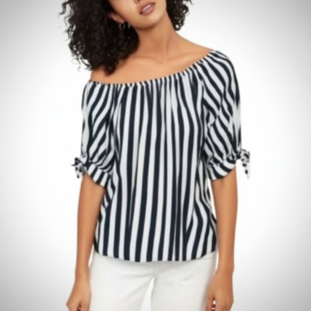 Joli chemisier rayé blanc et bleu marine en coton taille 38/40 Street One 