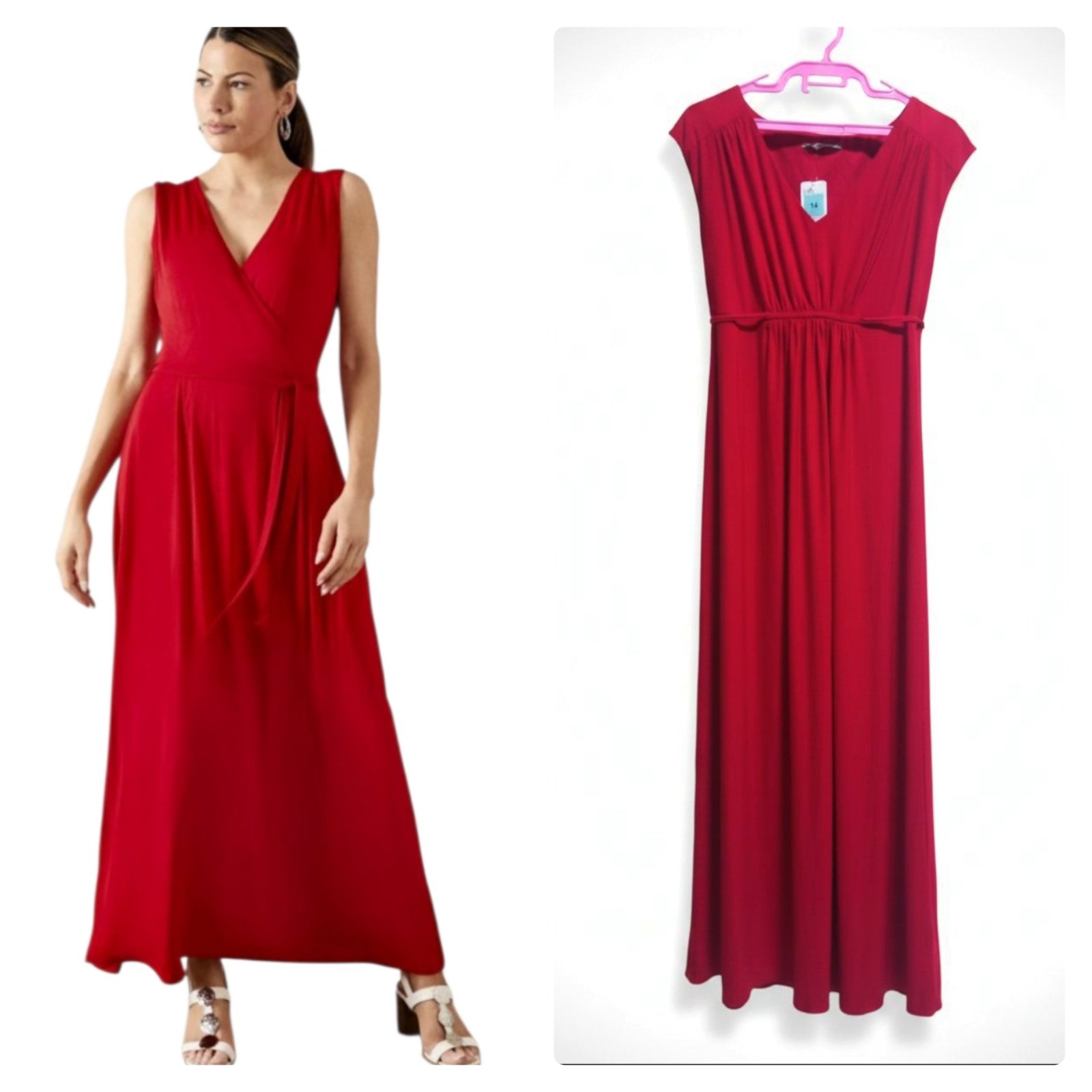 Robe maxi rouge col v avec cordon de serrage taille 40/42 M&S  Etat neuf 