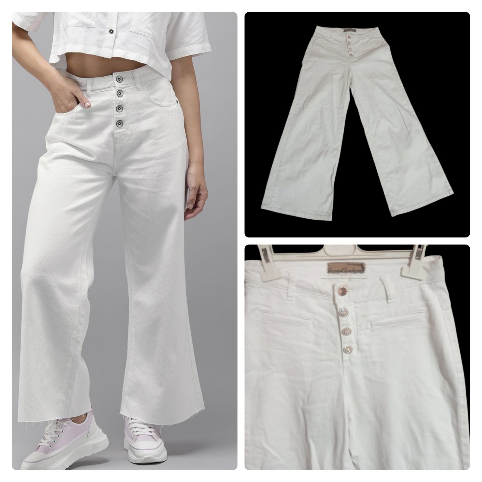Pantalon denim blanc super large  taille super haute taille 36/38 petite made in Italy