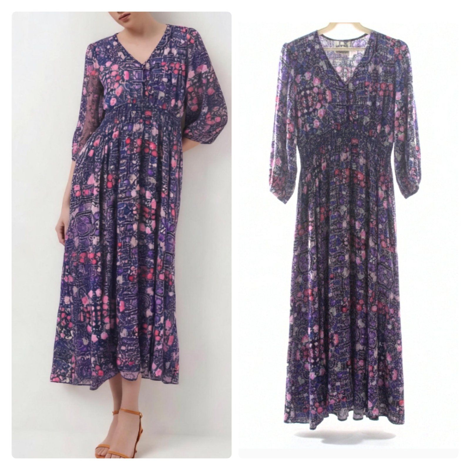 Belle robe d'été manches 3/4 avec deux fentes du devant en coton taille 38/40