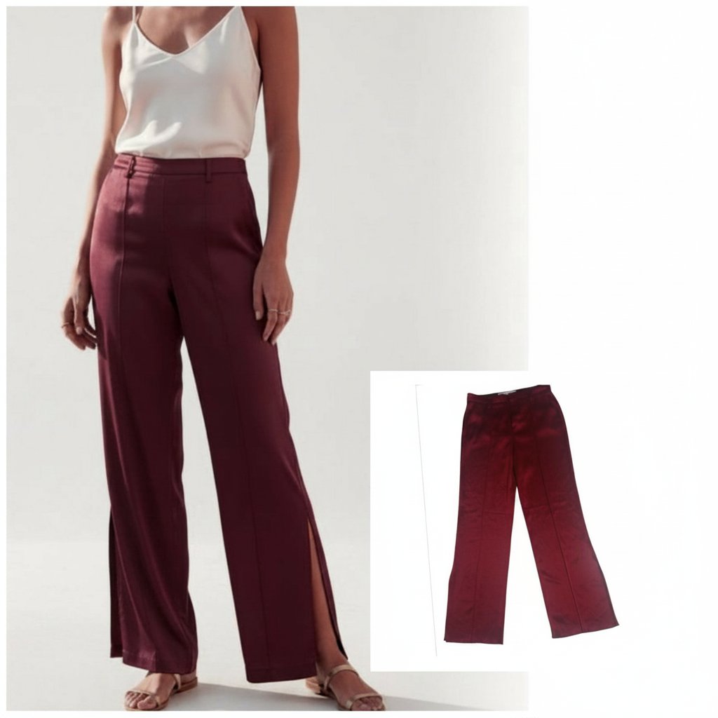 Pantalon large taille haute rouge bordeaux clair satiné Zara