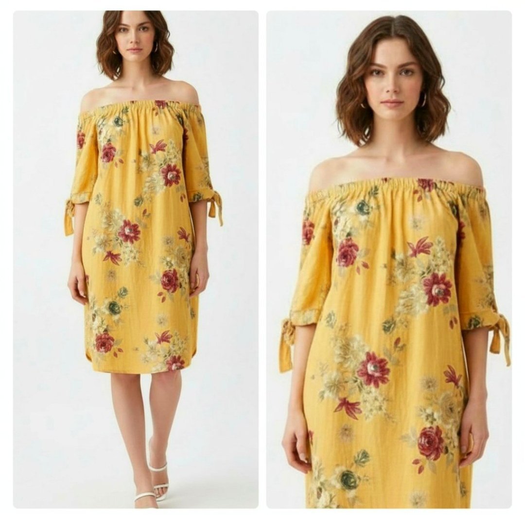 Jolie robe tissu agréable pour l'été longueur aux genoux avec deux petites fentes latérales taille jusqu'à 42