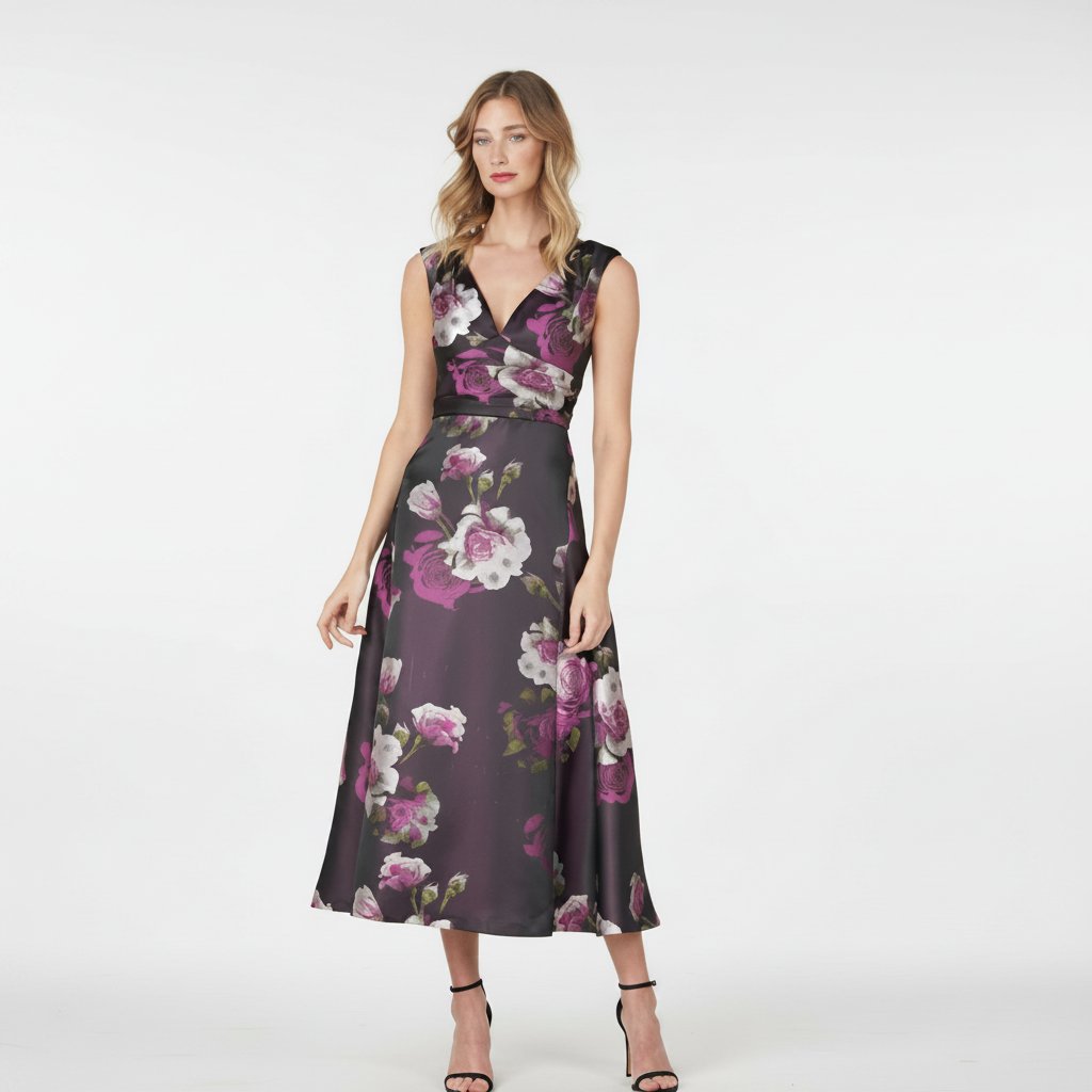 Belle robe midi noire imprimée taille 38/40