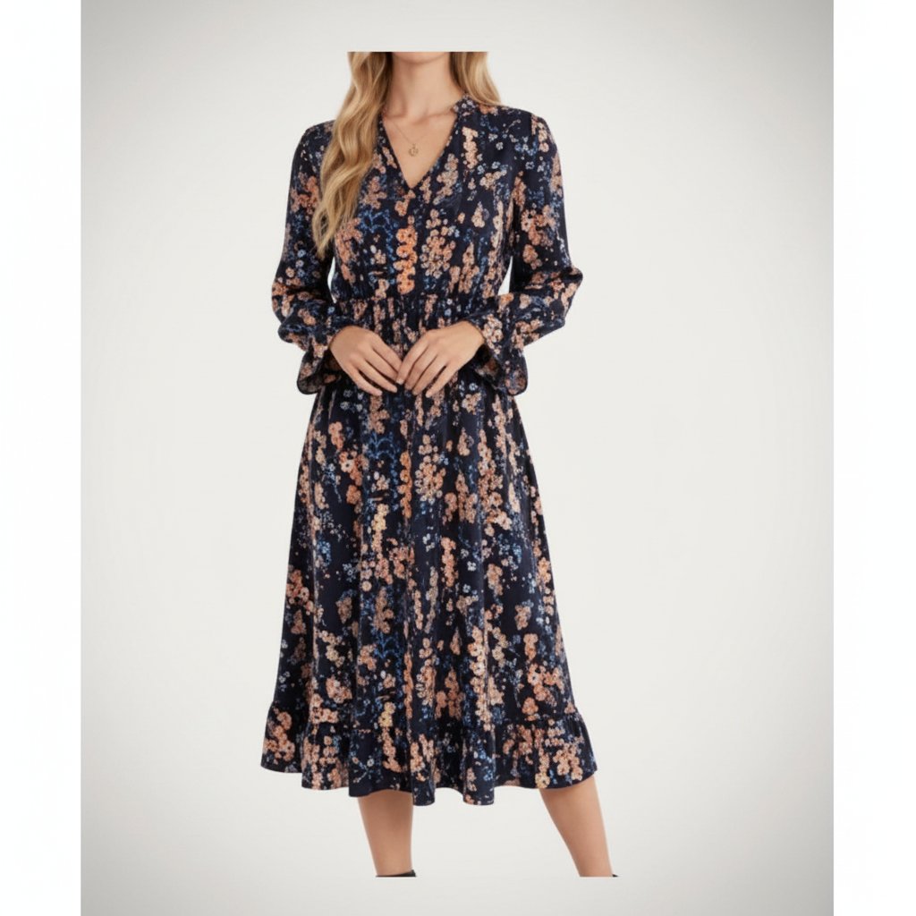 Jolie robe midi noire  imprimée avec des boutons taille 38/40 made in Italy