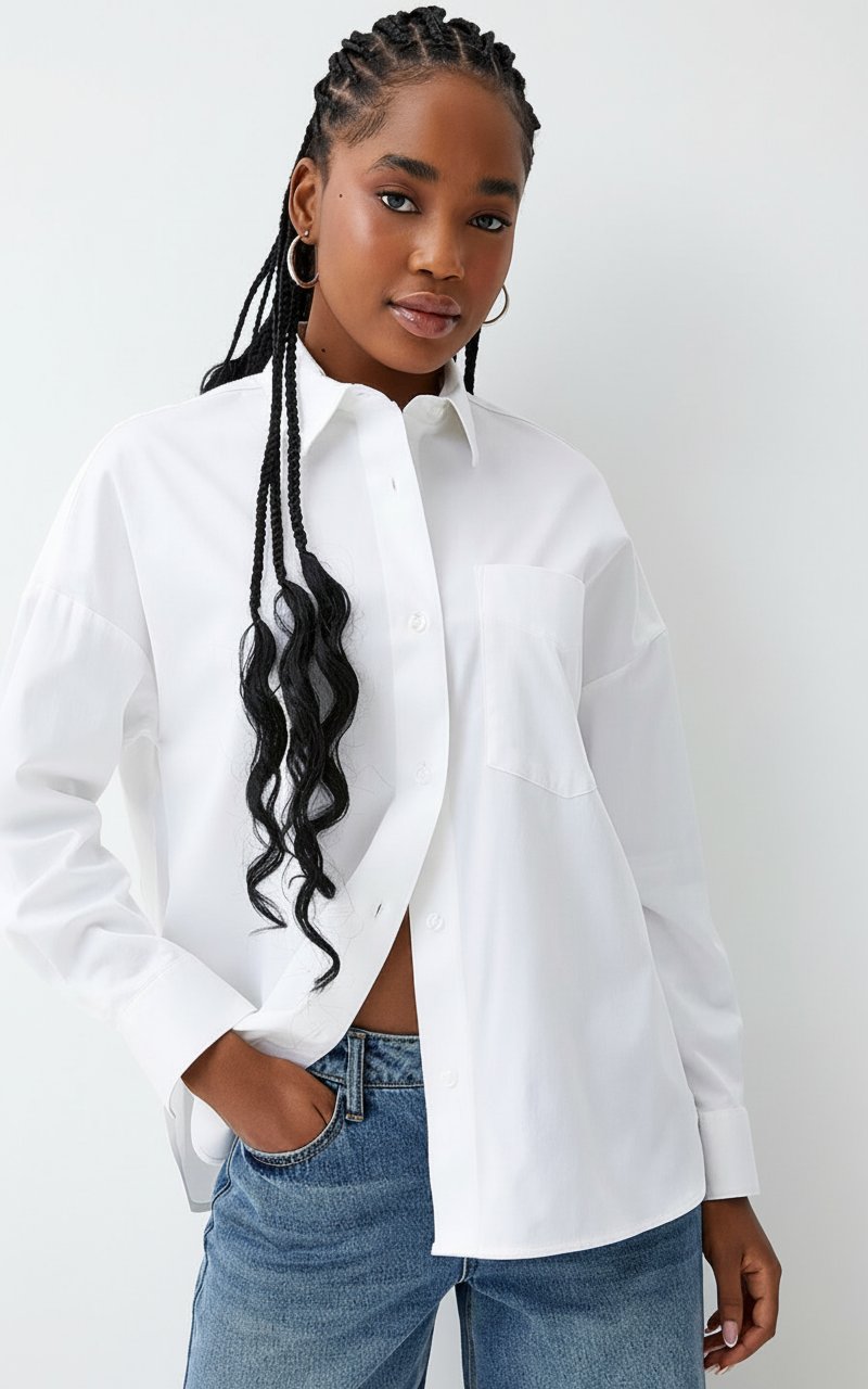 Longue chemise blanche  oversize avec deux poches et manches longues taille 40/42 Primark 