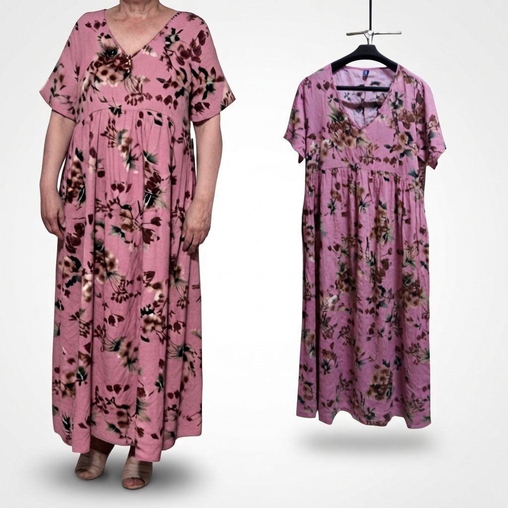 Jolie longue robe rose imprimée florale 100% coton coupe ample et décontractée Shein